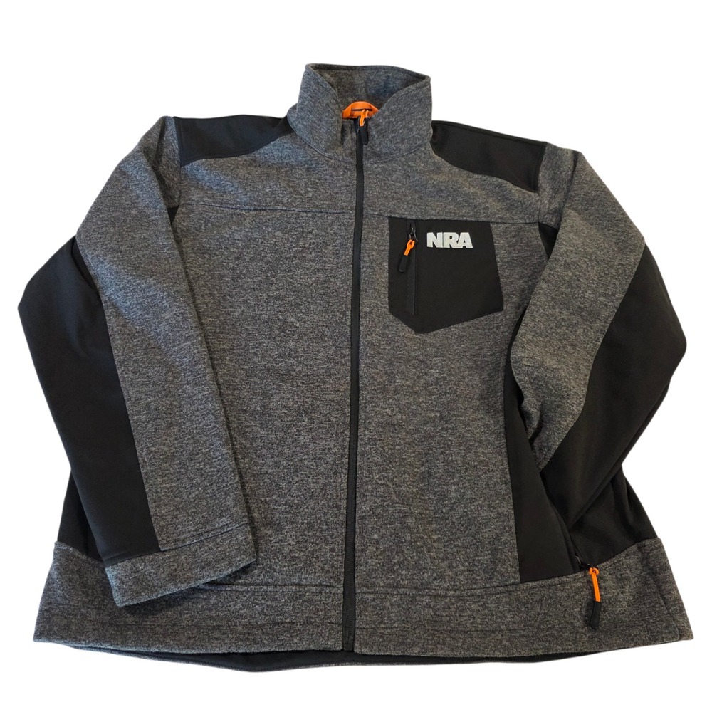 NRA Softshell‎ Jacket Mens Gray Black XL Full Zip Long Sleeve Lined Outdoor
